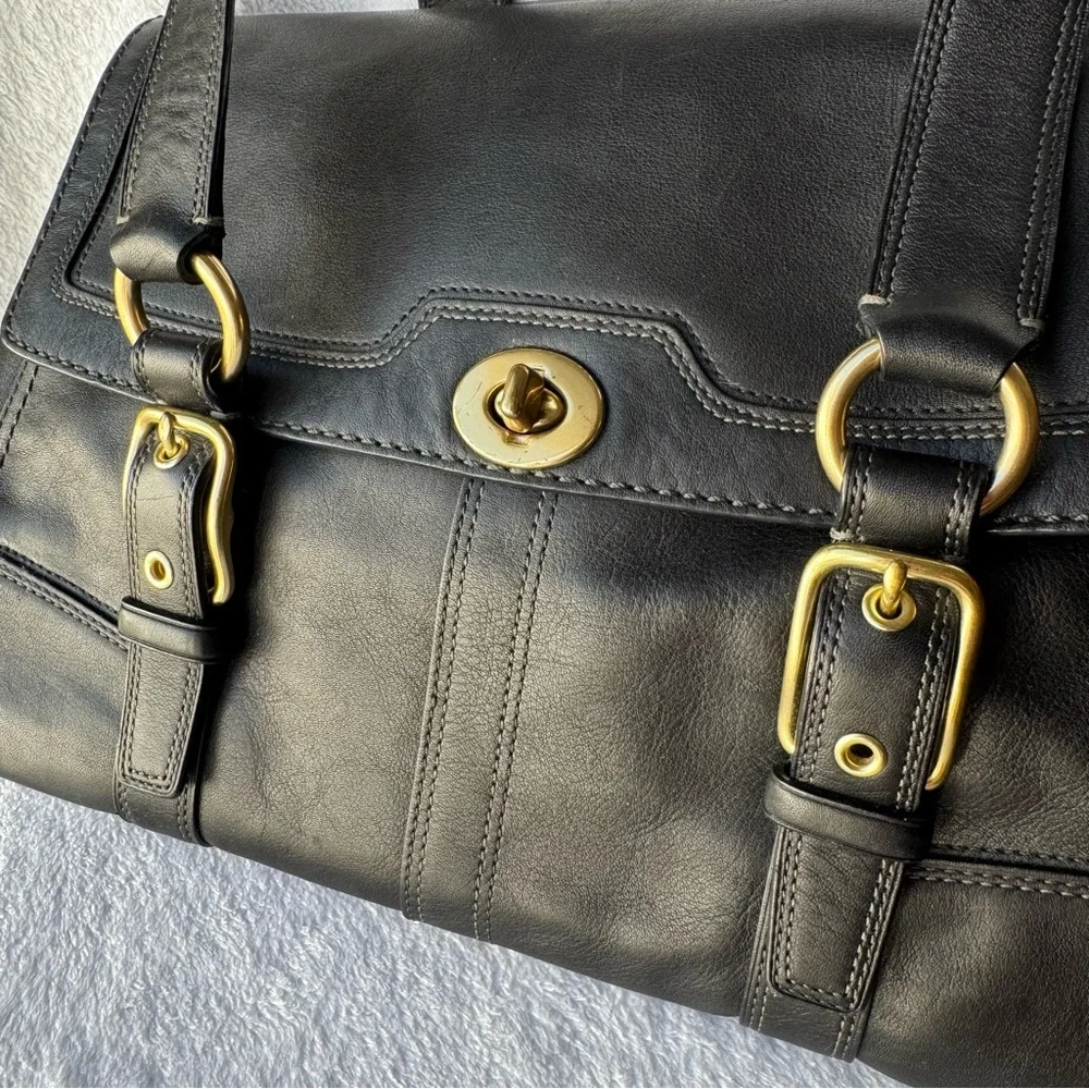 Vintage Coach Hampton #11046 Large Shoulder Bag Turnlock Black Leather - Picture 2 of 11